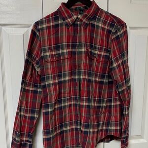 Ralph Lauren Men's Red and Blue Plaid Shirt